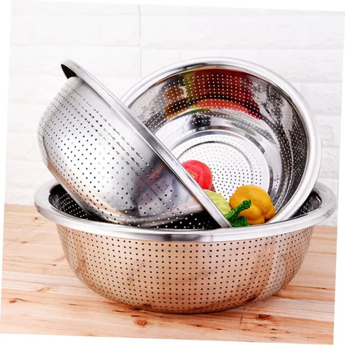Vista 7 de 1 colador de metal y lavado de ensaladas, contenedor base, vajilla, lavaplatos, bayas, vegetales, ensalada, ensalada, cocina, escurridor de verduras