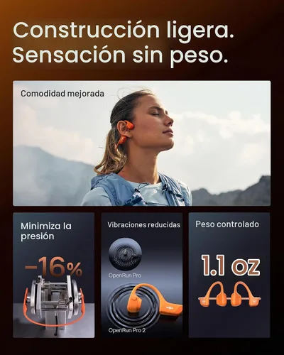 Vista 7 de SHOKZ OpenRun Pro 2 Auriculares deportivos Bluetooth con conducción ósea Naranja