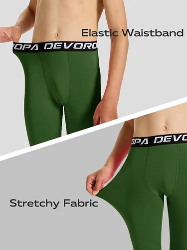 Vista 6 de DEVOROPA - Leggings de compresión para niños, mallas deportivas con forro polar, capa base térmica Verde militar (forro polar)
