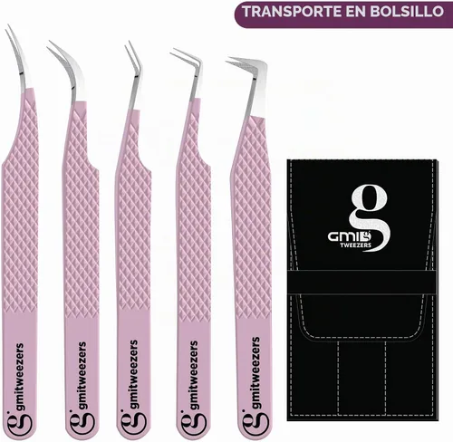 Vista 2 de GMI - Pinzas de pestañas con punta de fibra para extensiones de pestañas, pinzas de precisión antideslizantes para racimos de pestañas, abanicos