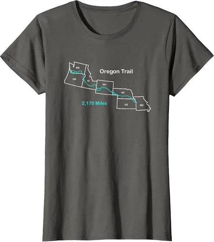 Vista 45 de Route Map of The Oregon National Historic Trail T-Shirt Asphalt Grey