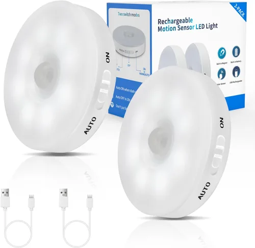 Vista 7 de Luz de sensor de movimiento LED recargable mejorada para interiores, batería brillante y duradera, luces de disco adhesivas con sensor de movimiento