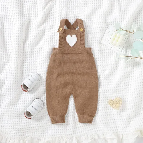 Vista 6 de JNBLDA Suéter de punto para bebés y niñas, para recién nacidos, enterizo para bebé, overol para bebé, estampado de amor, ropa linda