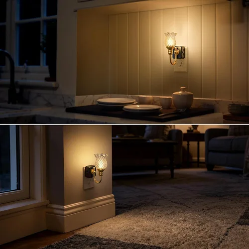 Vista 5 de DORESshop Luz nocturna LED, luces nocturnas de flores puntuales enchufables a la pared, luz nocturna regulable de 0-100 lúmenes, sensor de atardecer