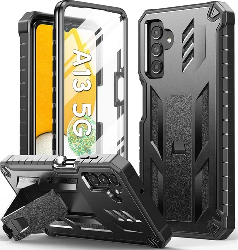 Vista 8 de SOiOS - Funda para Samsung Galaxy A13 5G con protector de pantalla integrado, color negro Rugged Kickstand, 20FT Military-Grade Drop Protection
