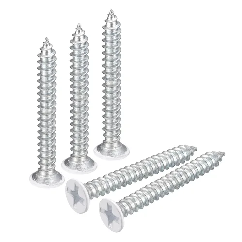 Vista 21 de uxcell Tornillos blancos ST2x4mm Tornillos autorroscantes, 100 tornillos Phillips de cabeza plana para madera para carpintería