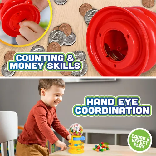 Vista 5 de Máquina de chicles Toymendous para niños con chicles - Dispensador de mini dulces de goma de mascar Alhóndiga para niños - Reciba colores rojo