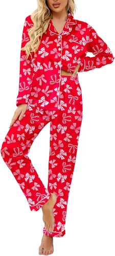 Vista 49 de Ekouaer - Conjunto de pijama de satén de seda clásico con botones para mujer, de manga larga Verde militar