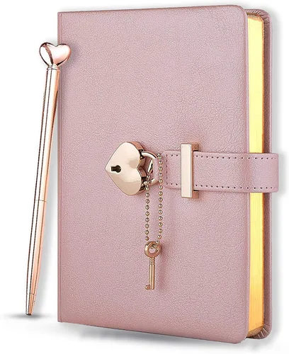 Vista 10 de Diario con cerradura en forma de corazón con llave, cubierta de cuero sintético, organizador personal, cuaderno secreto para niñas y mujeres