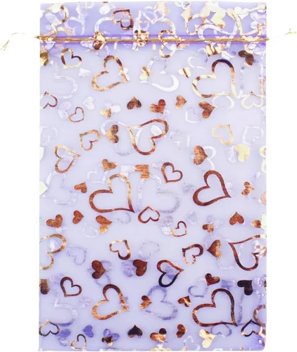 Vista 10 de 8 x 12 pulgadas 100 bolsas de flores de corazón con cordón de organza bolsa de regalo de joyería bolsa de dulces con cordón de regalo de boda