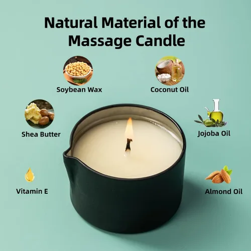 Vista 4 de Vela de spa con aceite esencial de cera de soja orgánica con infusión de aceite de masaje para parejas, vela perfumada para el hogar
