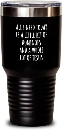 Vista 7 de Vaso de dominó divertido regalo cristiano católico, All I Need is Whole Lot Of Jesus Hobby Lover Presente Cita Mordaza Taza aislada con tapa