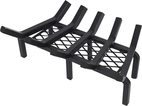 Vista 10 de Rejilla de chimenea de 20 pulgadas con retenedor de brasas, rejilla de troncos de chimenea de hierro fundido, soporte para troncos de chimenea