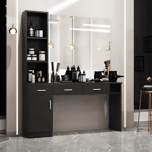 Vista 12 de Paddie Estaciones de peluquería de montaje en pared para estilista, juego de equipos de peluquería para estilista, muebles de spa de belleza