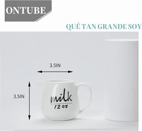 Vista 4 de Jarra de crema con asa, recipiente de cerámica para leche, café, salsa, apto para microondas, blanco (12 onzas, juego/1)