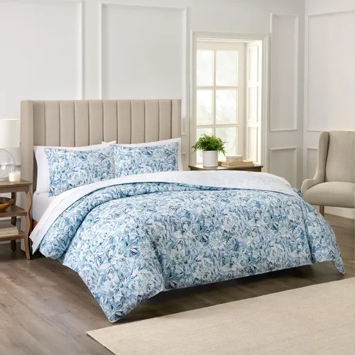 Vista 38 de Waverly Forever Peony - Juego de edredón de 4 piezas, 100% algodón, estampado floral de bayas, tamaño matrimonial/queen, con 2 fundas de almohada
