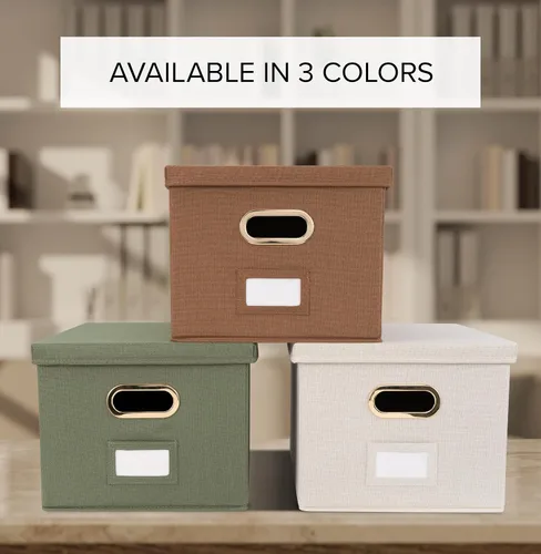Vista 2 de ZICOTO Caja organizadora decorativa de archivos, juego de 2 archivadores plegables de lino con asas, perfectos para almacenar todos tus documentos