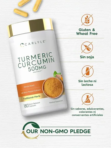 Vista 5 de Carlyle Suplemento de curcumina de cúrcuma 180 cápsulas