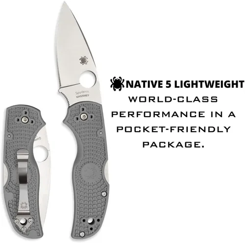 Vista 2 de Spyderco C41 Native 5 Signature - Cuchillo plegable con hoja de acero CPM S30V de 2.95" y mango FRN ligero, Gris Gris, 6.95" Longitud total, 2.95