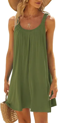 Vista 2 de NaRHbrg Vestido floral de manga corta para mujer, vestidos casuales de verano, fluidos, hasta la rodilla, vestido con vuelo, para ocultar la grasa
