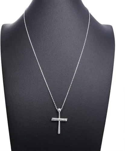 Vista 3 de Mens S925 Sterling Silver Large Cross Pendant Necklace 24 Inches Silver Chain