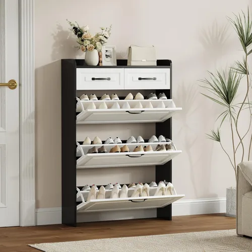 Vista 13 de Vibe & Dine Armario Organizador de Zapatos Estrecho con 3 Cajones Grandes Abatibles y 2 Cajones de Almacenamiento - Almacenamiento de Zapatos