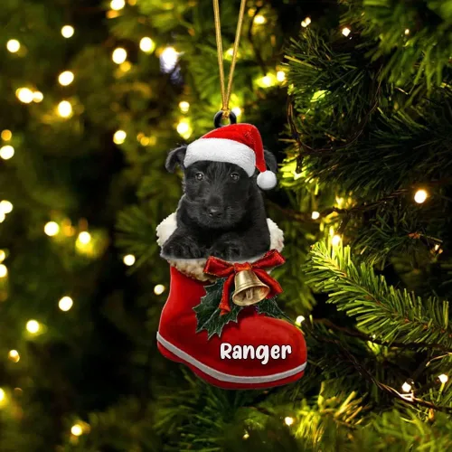 Vista 69 de Amantes de los perros de Navidad – Akita Inu Dog in Santa Boot Adorno de Navidad, adorno personalizado en forma 2D, adorno de Navidad, personaliza