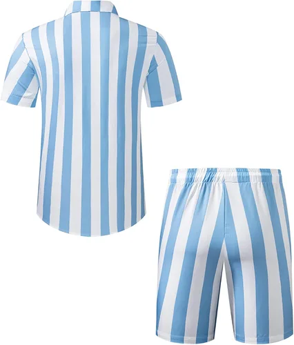 Vista 4 de JMIERR Conjunto de pantalones cortos para hombre, 2 piezas, camisa hawaiana casual de verano con botones y pantalones cortos
