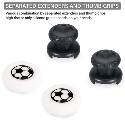 Vista 3 de Playrealm FPS Thumbstick Extender & Printing Rubber Silicone Grip Cover 2 Sets for Xbox Series XS & Xbox One Controller(Soccer)