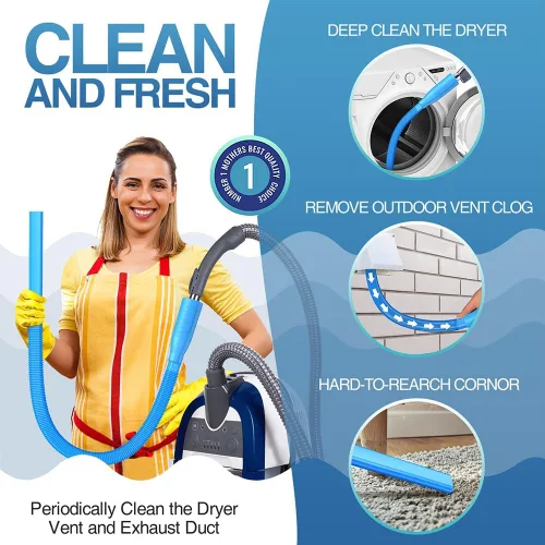 Vista 6 de Kit limpiador de ventilación de secadora: accesorio universal para manguera de vacío, se adapta a todas las aspiradoras, azul