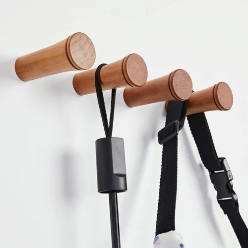 Vista 8 de HomeDo Paquete de 8 ganchos de pared de madera para sombreros, ganchos de madera para colgar en la pared, organizador individual decorativo