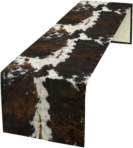 Vista 44 de Camino de mesa con estampado de vaca, camino de mesa estilo occidental con estampado de cuero de vaca en blanco y negro, decoración de mesa