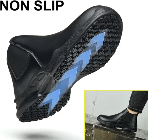 Vista 3 de PJZHJ Zapatos Antideslizantes para Hombres, Resistente al Aceite y al Agua, Zapatos de Chef Cómodos, Zapatos de Trabajo Antideslizantes para Cocina