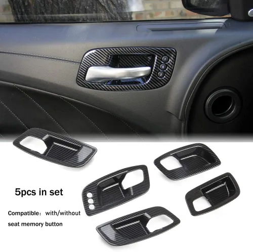 Vista 5 de Crosselec - Cubierta de mango interior de fibra de carbono para puerta para Dodge Charger 2011-2021 / Chrysler 300 2015-2021 Negro