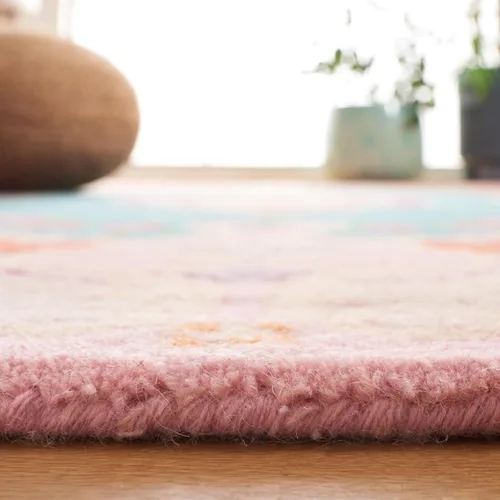 Vista 4 de SAFAVIEH Bellagio Collection - Alfombra decorativa de 2 x 3 pies, azul y rosa, hecha a mano de lana de medallón, ideal para zonas de alto tráfico