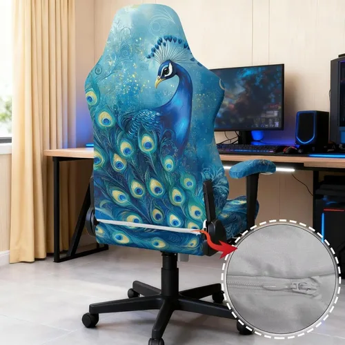 Vista 5 de Peacock Gaming Chair Slipcover with Zipper Computer Chair Covers Strtchable 4pcs Ergonomic Gamer Chairs Protector for Adults,Blue