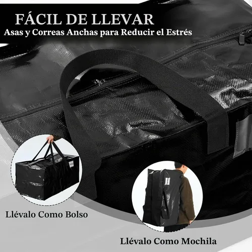 Vista 5 de 4 Piezas Bolsas de Mudanza Grandes con Cremallera y Asas Bolsas de Lona Tipo Duffle Plegables de Almacenamiento Extra Resistentes Extra Grandes Negro