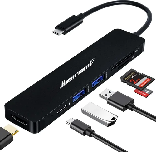 Vista 9 de Hiearcool - Hub USB C 7 en 1, compatible con MacBook, color plateado 4K @30Hz HDMI, 100W PD