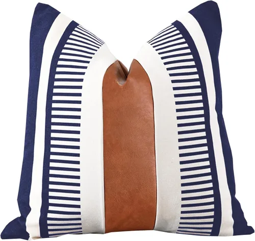 Vista 12 de Juego de 2 fundas de almohada bohemias a rayas de 16 x 16 pulgadas, fundas de almohada de cuero modernas para sofá, cama, decoración de granja