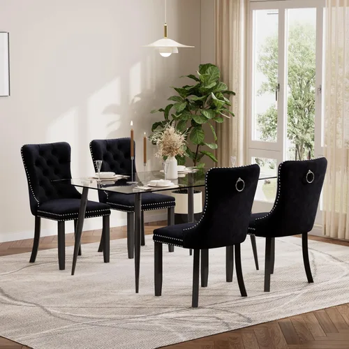 Vista 137 de Baysitone Juego de mesa de comedor de cristal de 51 pulgadas para 4, juego de 5 piezas de comedor moderno, mesa de cocina rectangular de vidrio