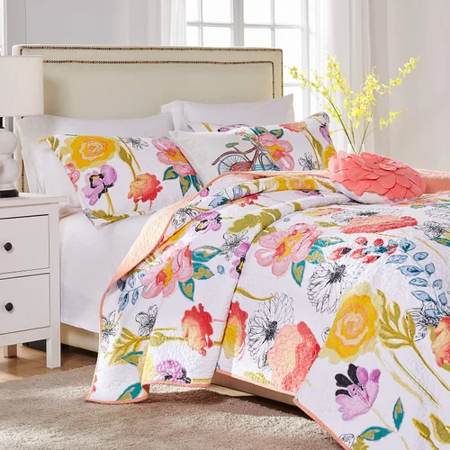 Vista 11 de Juego de cobija con diseño en acuarelas de Greenland Home Fashions, Algodón, Multicolor, gemelo