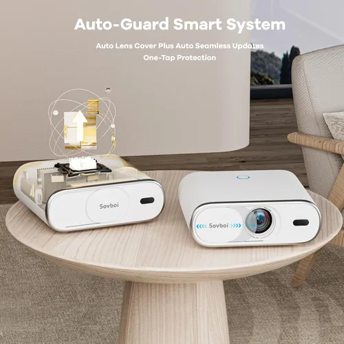 Vista 9 de Proyector para exteriores incorporado Google TV, proyector inteligente con tapa de lente automática Sovboi 4K Support, WiFi 6 & Bluetooth, AI Auto