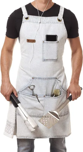 Vista 5 de Delantal de cocina profesional diseñado para cocina, barbacoa, parrilla, 10 onzas, babero ajustable para mujeres y hombres, con lazo para toalla