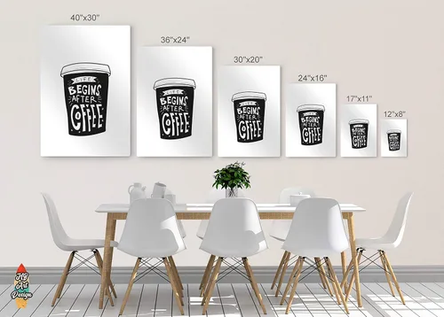 Vista 5 de HB Art Design Life Begins After Coffee & But First Coffee - Juego de 2 paneles de impresión de metal, arte de pared, decoración de cafetería