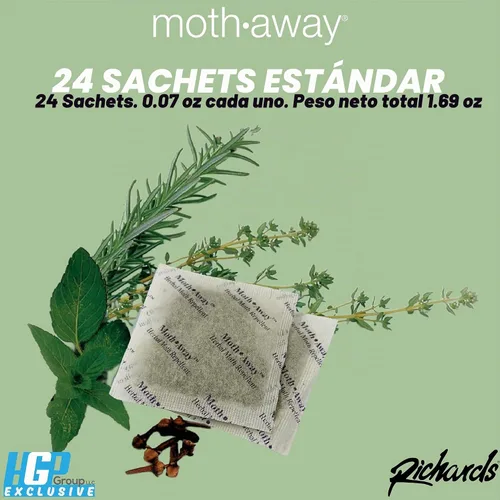 Vista 5 de Richards Homewares Moth Away - Repelente natural no tóxico a base de hierbas, 24 bolsitas