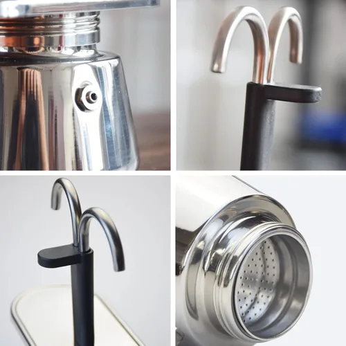 Vista 7 de 2 tazas 3.4 fl oz pote, doble cafetera de acero inoxidable, cafetera de doble canalón, puede hacer auténtico café Itan