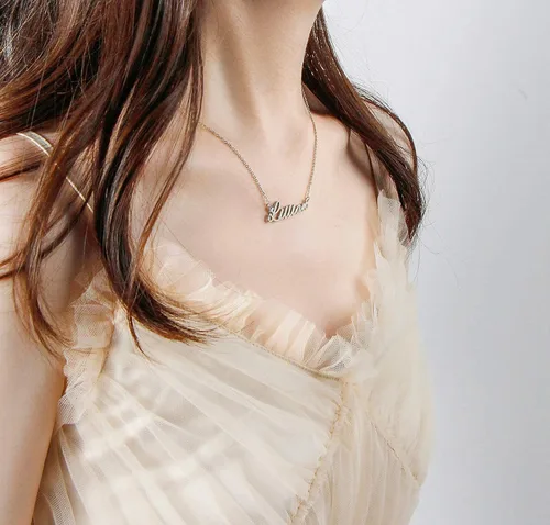 Vista 4 de BUREI - Collar con nombre personalizado para dama de honor, 14, 16 y 18 cm, acero inoxidable, Necklace-name
