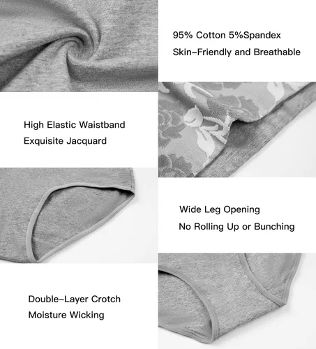 Vista 6 de HAVVIS Bragas Ropa Interior de Mujer de Algodón Cintura Alta Control Abdominal Panties Rosa Jacquard para Damas Multipack
