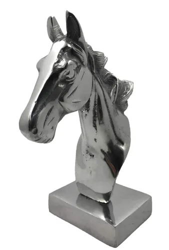 Vista 2 de Cabeza de caballo decorativa de peltre plateado