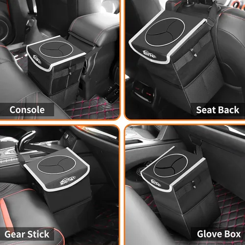 Vista 3 de NIUTA - Cubo de basura plegable e impermeable para auto, con tapa y bolsillo lateral de malla, para auto, todoterreno, camión, minivan